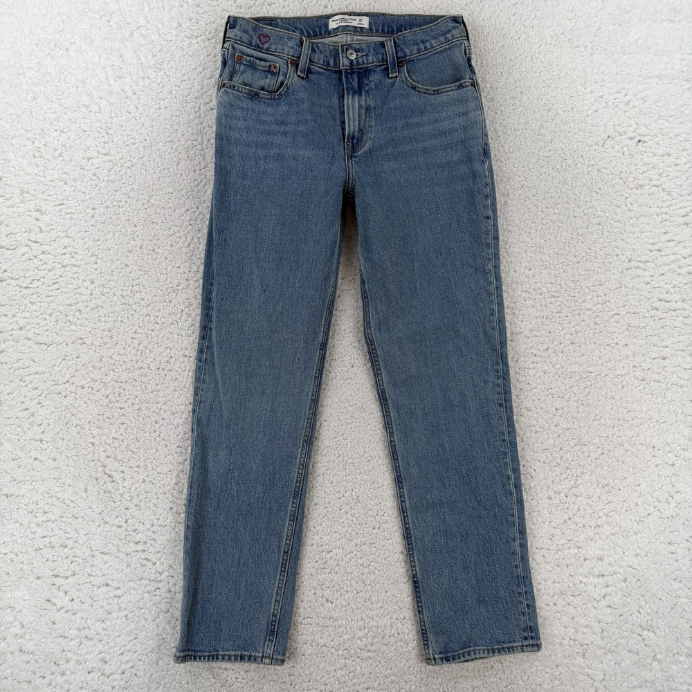 Abercrombie & Fitch Mid Rise 90s Straight Jeans Womens 27 Short Blue Stretch